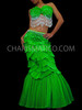 Showgirl's Pleated Green Satin Scale Two-Piece Mermaid Dress With Pearls