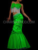 Showgirl's Pleated Green Satin Scale Two-Piece Mermaid Dress With Pearls