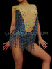 Diva's Deep V-Illusion Nude Base Peacock Fringe Beaded Dance Dress