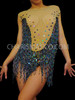 Diva's Deep V-Illusion Nude Base Peacock Fringe Beaded Dance Dress