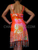 Neon Orange Sequined Diva's Dance Dress With Beaded Fringe Skirt