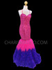 Sequined Fuchsia Mermaid Pageant Gown With Royal Blue Feathered Skirt