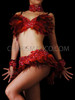 Sequin Applique Accented Multi-Shade Red Feather Bra And Skirt Set