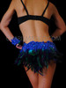 Blue Sequin Applique Accented Purple And Green Feather Bra And Skirt Set