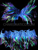 Blue Sequin Applique Accented Purple And Green Feather Bra And Skirt Set