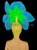 Exotic Blue and Green Flower Headdress with Glittery Silver Accents