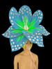 Exotic Blue and Green Flower Headdress with Glittery Silver Accents