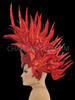 Fiery Red Glitter Mohawk Headdress With Beading And Ruby Crystals