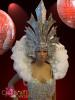 White Crystal Accented Showgirl's Leotard, Headdress, And Backpack Collar Set