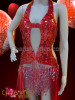 Red Sexy Sequined Gown With Flowing Skirt And Ostrich Feather Headdress