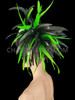 Asymmetrical Organza Ruffled Headdress In Green And Black With Feather Accents