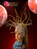 Showgirl's Exotic Twig Accented Golden Headdress With Crystal Beaded Cap