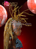 Showgirl's Exotic Twig Accented Golden Headdress With Crystal Beaded Cap