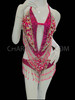 Beaded And Sequined Fuchsia Dancers Leotard With Halter Back Fitting