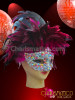 Pastel Crystal Crusted Diva's Carnival Mask With Fuchsia And Black Feathers
