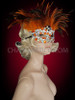 Amber And Crystal Crusted Diva's Carnival Mask With Orange Feathers
