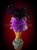 Diva's Asymmetrical Purple Organza Ruffled Headdress With Black Feather Accents