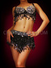 Diva's Black Beaded Bra And Matching Skirt With Teardrop Silver Sequins