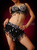 Diva's Black Beaded Bra And Matching Skirt With Teardrop Silver Sequins