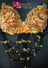 Black And Gold Beaded Go-Go Bra And Sequined Fringe Skirt