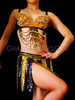 Black And Gold Beaded Go-Go Bra And Sequined Fringe Skirt
