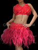 Fuchsia Floral Halter Bra And Matching Organza Flame Ruffled Skirt