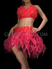 Fuchsia Floral Halter Bra And Matching Organza Flame Ruffled Skirt