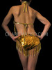 Metallic Gold Halter Style Dancer's Leotard With Sequins And Beading