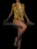 Metallic Gold Halter Style Dancer's Leotard With Sequins And Beading