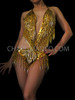 Metallic Gold Halter Style Dancer's Leotard With Sequins And Beading