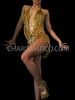 Metallic Gold Halter Style Dancer's Leotard With Sequins And Beading