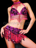 Black Beaded Fuchsia Go-Go Bra And Matching Beaded Fringe Skirt
