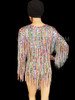 Long Sleeved Rainbow Beaded Fringe Sexy Dance Leotard