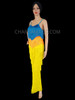 Blue Orange Top with Yellow Fringe Pants