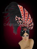 Retro Black Feather Accented Red Cabaret Headdress With Crystal Accents