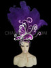 Iridescent Crystal Silver Trimmed Purple Ostrich Feather Showgirl's Butterfly Headdress