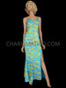 Blue Yellow Zebra Pattern Sequined Pageant Gown
