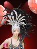 Asymmetrical Drag Queen Iridescent Silver Accented Black Feather Showgirl Headdress