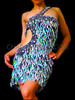 Diva's Asymmetric Sexy Side Cutout Teardrop Sequin Latin Dance Dress