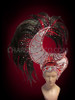 Asymmetrical Silver Mesh Red And Black Feather Diva Showgirl's Headdress