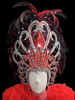 Diva's Rhinestone Adorned Red Glitter With Black Tipped Feather Headdress