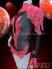 Shimmering Black Showgirl's Dance Leotard With Beaded Red Applique Accents