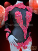 Shimmering Black Showgirl's Dance Leotard With Beaded Red Applique Accents