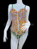 Pink, Amber, And Crystal Stone Leotard With Green And Silver Accents