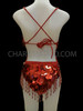 Jumbo Sequin Covered Metallic Red Halter Style Latin Dance Leotard