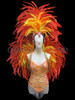 Orange Scale-Patterned Sequin Leotard, Backpack And Headdress Brazil Costume Set