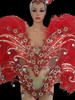 Red Ostrich Plumes With Floral Crystal Accented Diva's Cabaret Costume