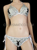 Metallic Shimmering Silver Sequin Black Playboy Bunny Logo String Bikini
