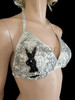 Metallic Shimmering Silver Sequin Black Playboy Bunny Logo String Bikini