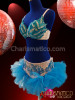 Silver Sequin Embellished Blue Feather Bra With Matching Beaded Skirt